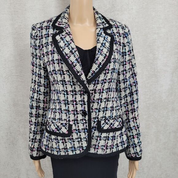 Giancarlo Ferrari Women's Tweed Blazer - Black White Pastel Pink Purple Blue - Picture 1 of 12